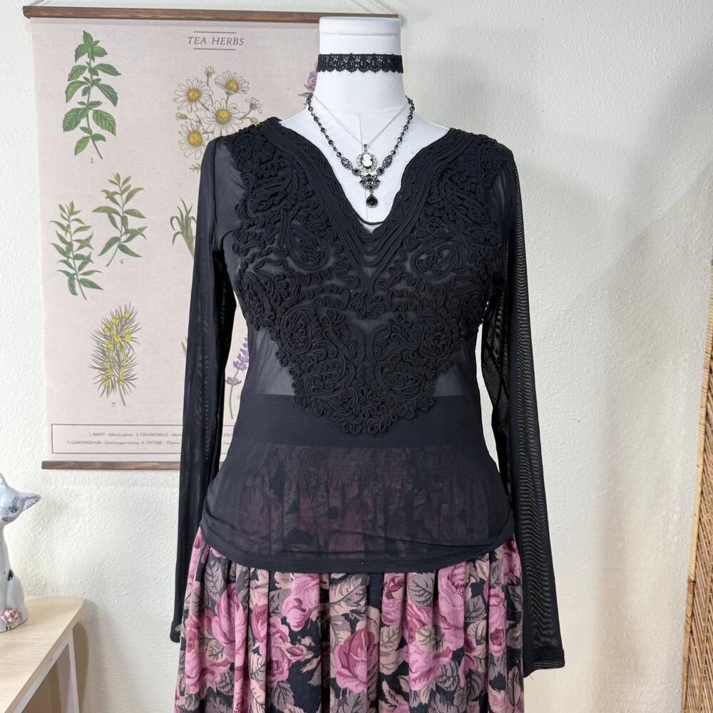 90s Y2k Sheer Mesh Top Romantic Goth Dark Coquette Whimsigoth Vampire Witchy S